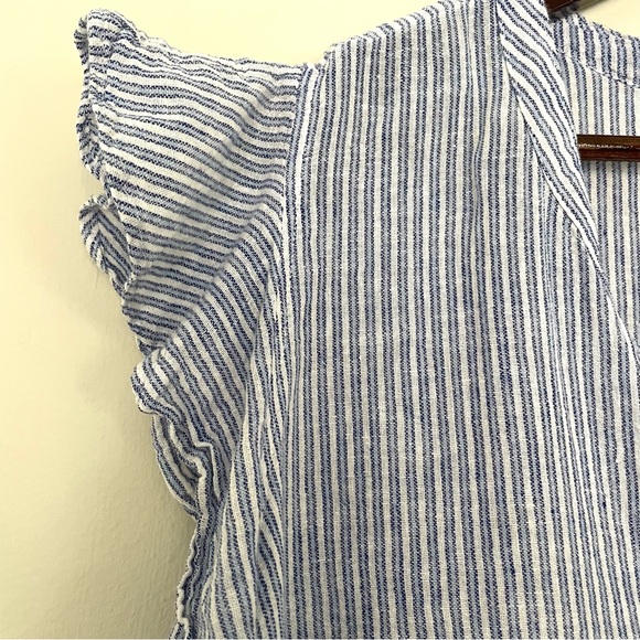 OLD NAVY Linen Cotton Blend Blue and White Striped Flutter Sleeve Blouse, XXL - Picture 5 of 15